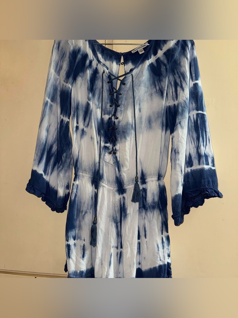American Eagle Women’s Navy Tie-Dye Lace-Up Romper small